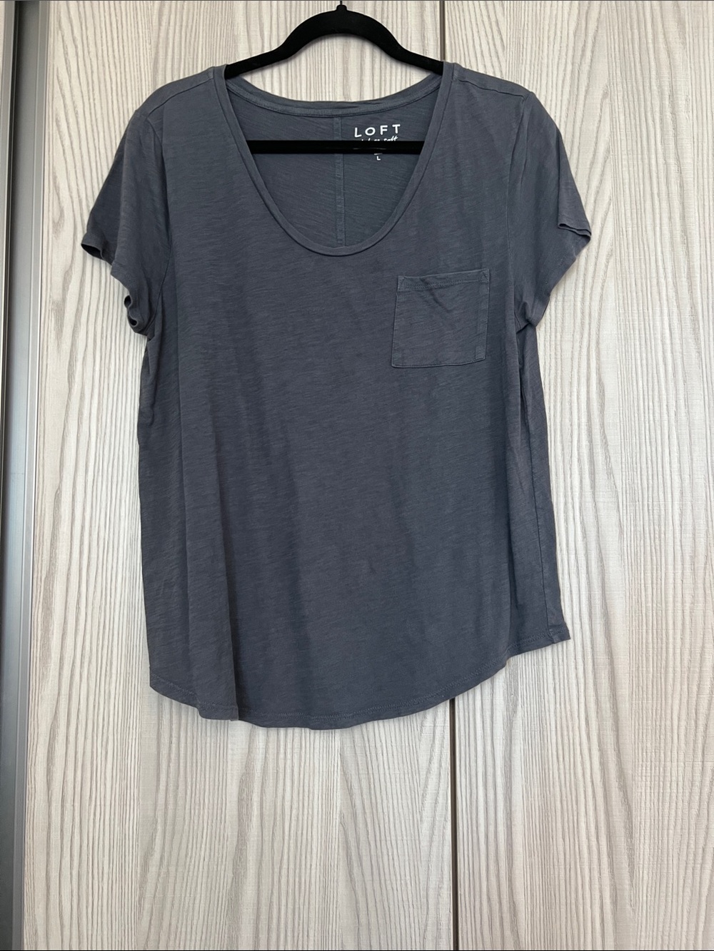 LOFT Charcoal Scoop Neck Short Sleeve Pocket Tee